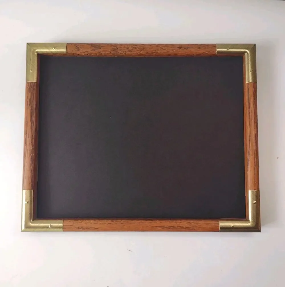 Wooden Photo/ Picture Frame W/Glass 8” X 10” Brass Corners Landscape Wall Decor